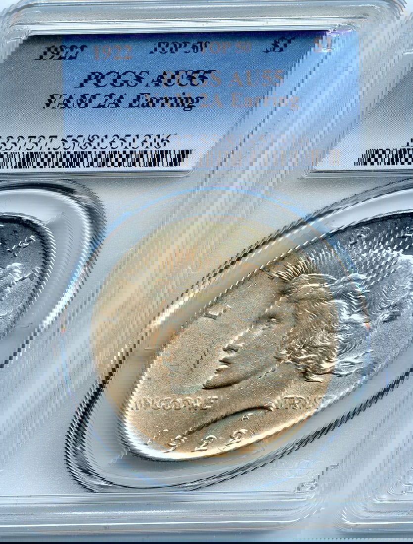 AU55 C7435- 1922 VAM-2A EARRING LDS TOP 50 PEACE DOLLAR PCGS (1 of 3)