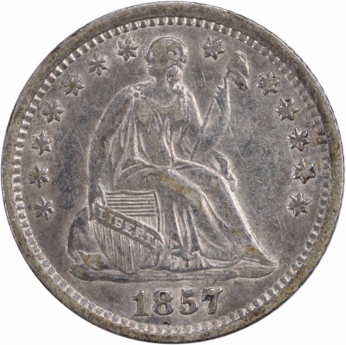 Uncertified 1857-O Liberty Seated Silver Half Dime AU (1 of 2)
