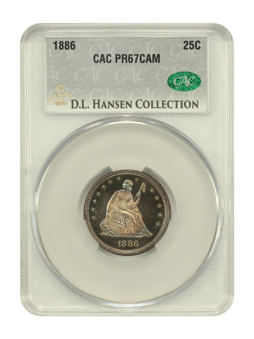 Liberty Seated Quarter - 1886 25C CACG PR67CAM ex: D.L. Hansen: Liberty Seated Quarter - 1886 25C CACG PR67CAM ex: D.L. Hansen This listing features Liberty Seated Quarter - 1886 25C CACG PR67CAM ex: D.L. Hansen. Item specifics are provided below. Item Specifics: