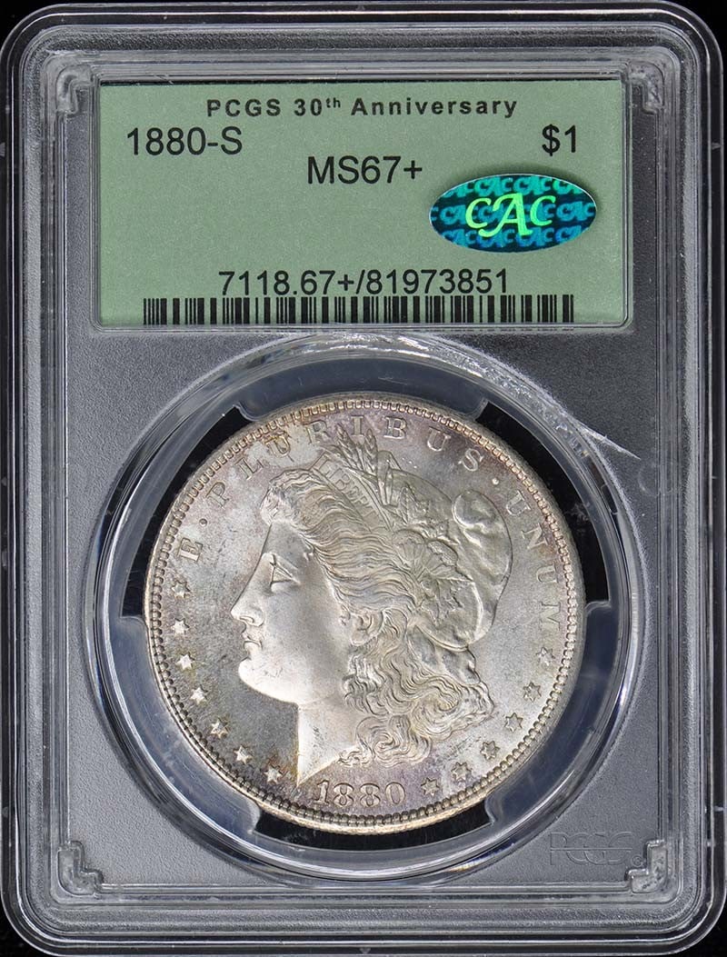 (CAC) 1880-S $1 Morgan Dollar PCGS MS67+: (CAC) 1880-S $1 Morgan Dollar PCGS MS67+ This listing features (CAC) 1880-S $1 Morgan Dollar PCGS MS67+. Item specifics are provided below. Item Specifics: Certification: PCGS Certification Number: 81