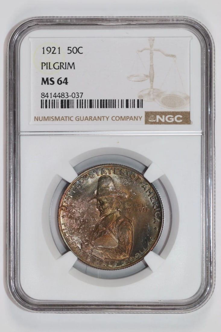 COLOR 1921 PILGRIM COMMEMORATIVE HALF DOLLAR NGC MS64 PRETTY (1 of 2)