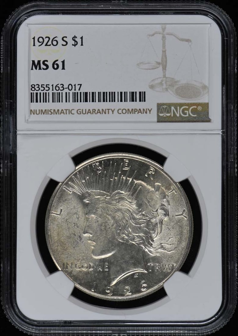 MS61 1926-S Silver Peace Dollar S$1 NGC: MS61 1926-S Silver Peace Dollar S$1 NGC This listing features MS61 1926-S Silver Peace Dollar S$1 NGC. Item specifics are provided below. Item Specifics: Certification: NGC Certification Number: