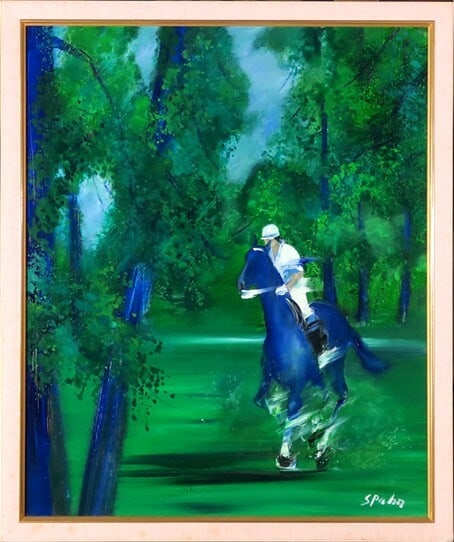 cm Victor Spahn Original Acrylic Painting Horse Riding Signed Framed 76 65 (1 of 1)