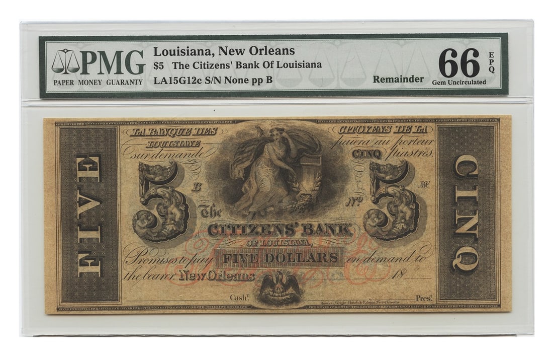 $5 Louisiana, New Orleans Citizens Bank PMG Gem UNC66 EPQ (Remaind - LA15G12c 18 (1 of 2)