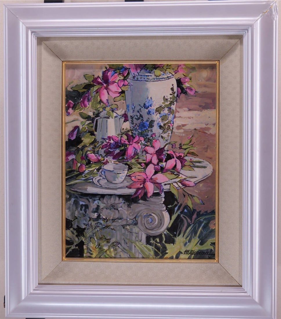 Art Michel Moreau Original Oil Painting Still Life Flowers Signed French (1 of 10)