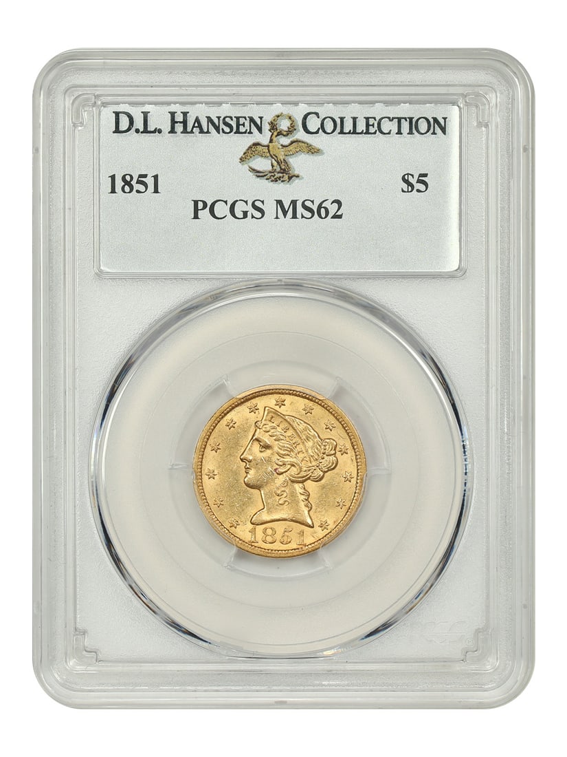 Liberty Head $5 - 1851 $5 PCGS MS62 ex: D.L. Hansen: Liberty Head $5 - 1851 $5 PCGS MS62 ex: D.L. Hansen This listing features Liberty Head $5 - 1851 $5 PCGS MS62 ex: D.L. Hansen. Item specifics are provided below. Item Specifics: Certification: PCGS Ce