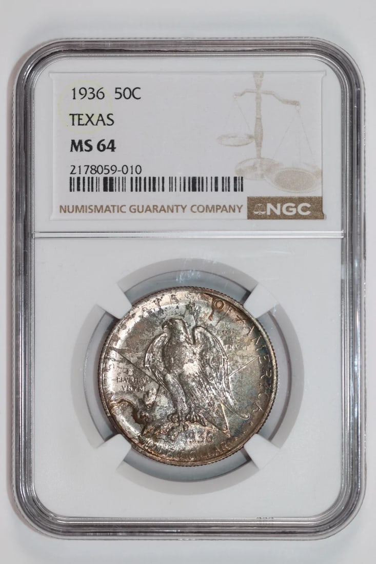 MS64 1936 TEXAS COMMEMORATIVE HALF DOLLAR NGC: MS64 1936 TEXAS COMMEMORATIVE HALF DOLLAR NGC This listing features MS64 1936 TEXAS COMMEMORATIVE HALF DOLLAR NGC. Item specifics are provided below. Item Specifics: Certification: NGC Composition: Si
