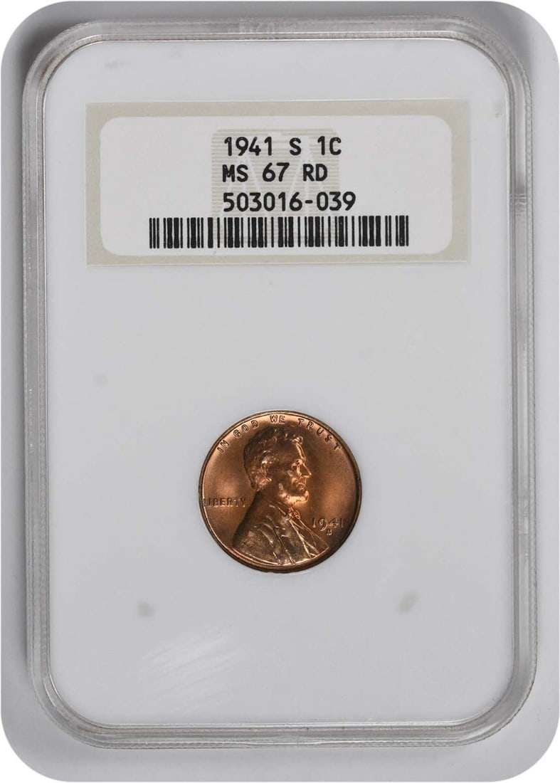 NGC 1941-S Lincoln Cent MS67RD: NGC 1941-S Lincoln Cent MS67RD This listing features NGC 1941-S Lincoln Cent MS67RD. Item specifics are provided below. Item Specifics: Country Of Origin: United States Certification: NGC