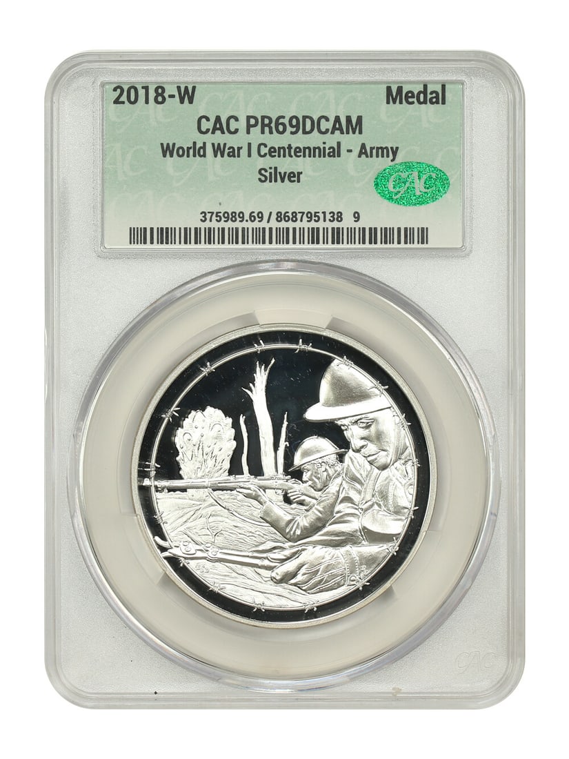 U.S. Mint Medals - 2018-W Medal WWI Centennial CACG PR69DCAM (Army): U.S. Mint Medals - 2018-W Medal WWI Centennial CACG PR69DCAM (Army) This listing features U.S. Mint Medals - 2018-W Medal WWI Centennial CACG PR69DCAM (Army). Item specifics are provided below. Item S