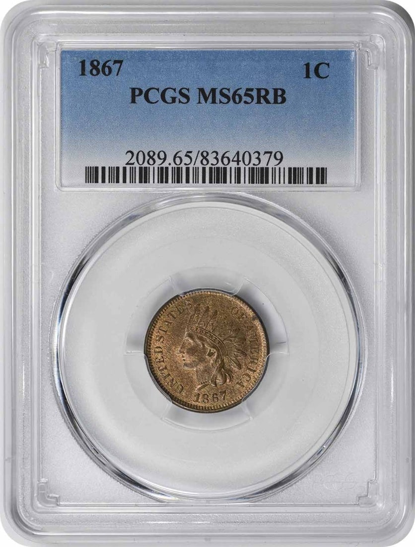 PCGS 1867 Indian Cent RPD Snow-5B MS65RB (1 of 3)