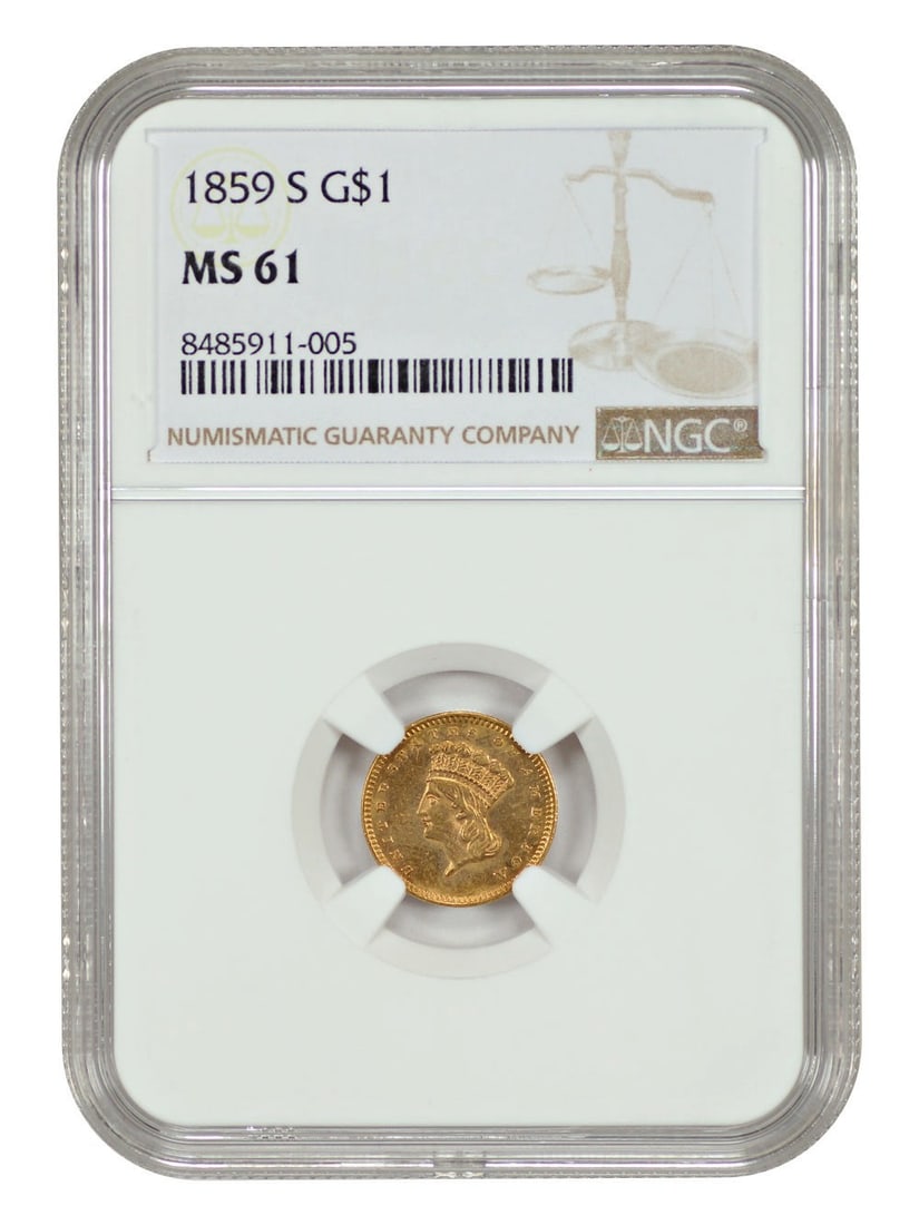 Scarce Low Mintage Gold Dollar - 1859-S G$1 NGC MS61 - Gold Dollar (1 of 4)