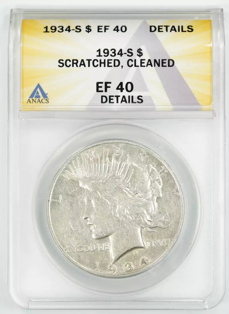 (070) 1934 S PEACE SILVER DOLLAR $1 ANACS CERTIFIED EF 40 EXTRA FINE DETAILS: (070) 1934 S PEACE SILVER DOLLAR $1 ANACS CERTIFIED EF 40 EXTRA FINE DETAILS This listing features (070) 1934 S PEACE SILVER DOLLAR $1 ANACS CERTIFIED EF 40 EXTRA FINE DETAILS. Item specifics are prov