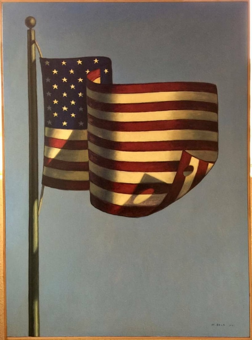 Framed Mark Beck 1991 Original Oil on Canvas Painting "American Flag US" Signed (1 of 8)