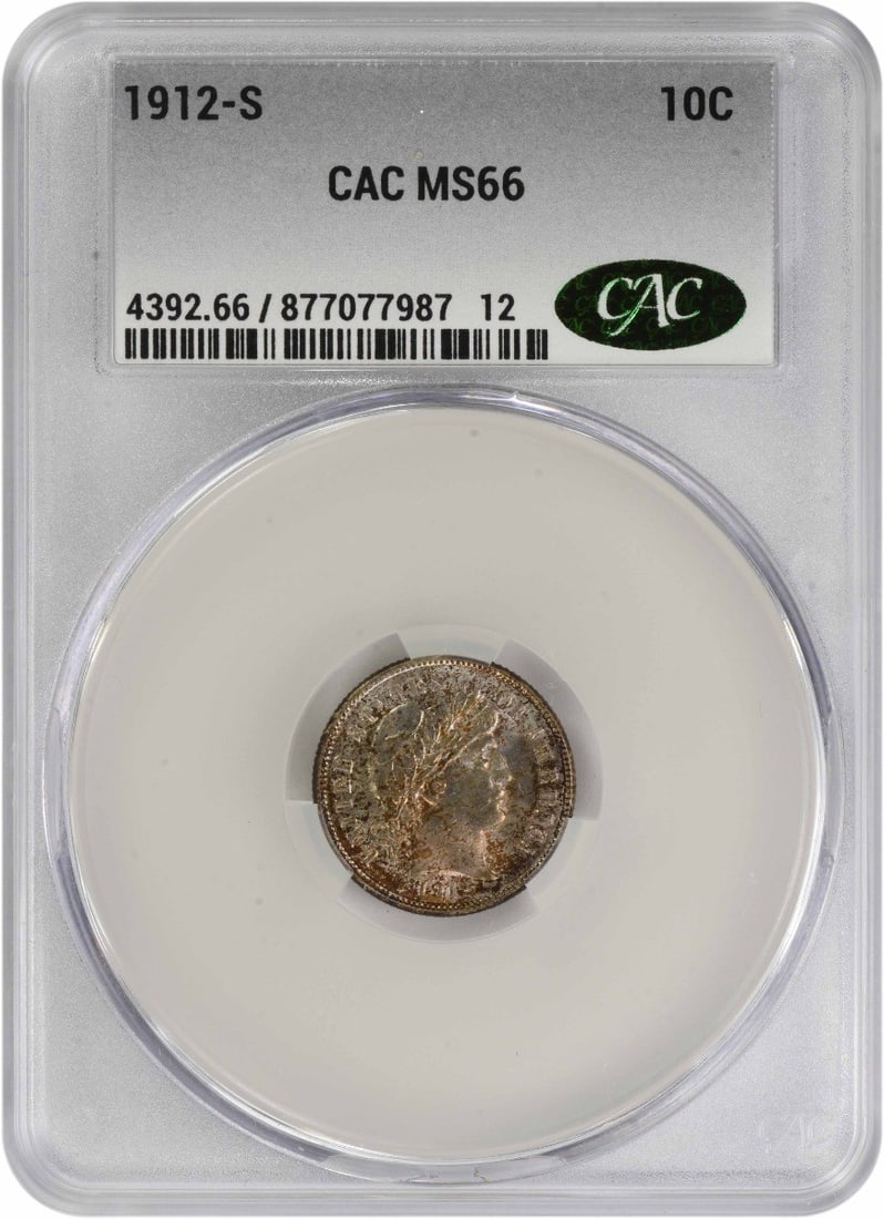 CACG 1912-S Barber Silver Dime MS66: CACG 1912-S Barber Silver Dime MS66 This listing features CACG 1912-S Barber Silver Dime MS66. Item specifics are provided below. Item Specifics: Country Of Origin: United States Certification: CACG C