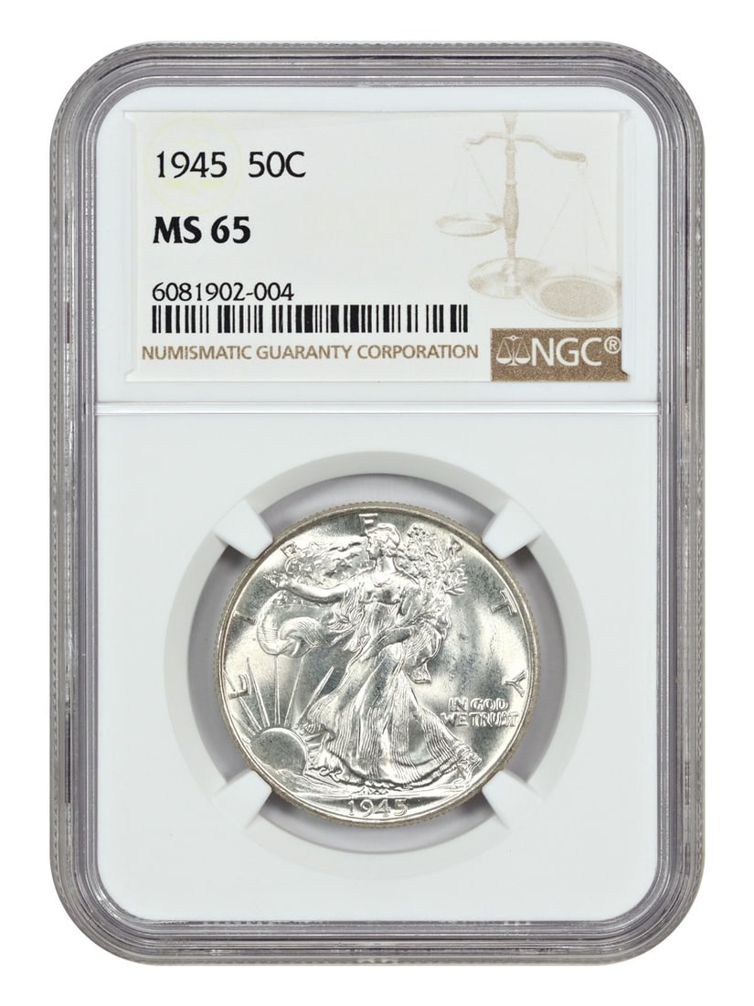 Walking Liberty Half Dollar - 1945 50C NGC MS65: Walking Liberty Half Dollar - 1945 50C NGC MS65 This listing features Walking Liberty Half Dollar - 1945 50C NGC MS65. Item specifics are provided below. Item Specifics: Certification: NGC Certificati