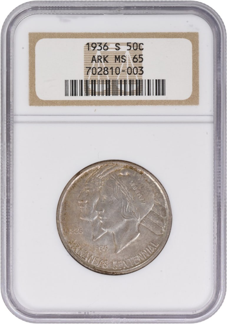 NGC Arkansas Commemorative Silver Half Dollar 1936-S MS65: NGC Arkansas Commemorative Silver Half Dollar 1936-S MS65 This listing features NGC Arkansas Commemorative Silver Half Dollar 1936-S MS65. Item specifics are provided below. Item Specifics: Country