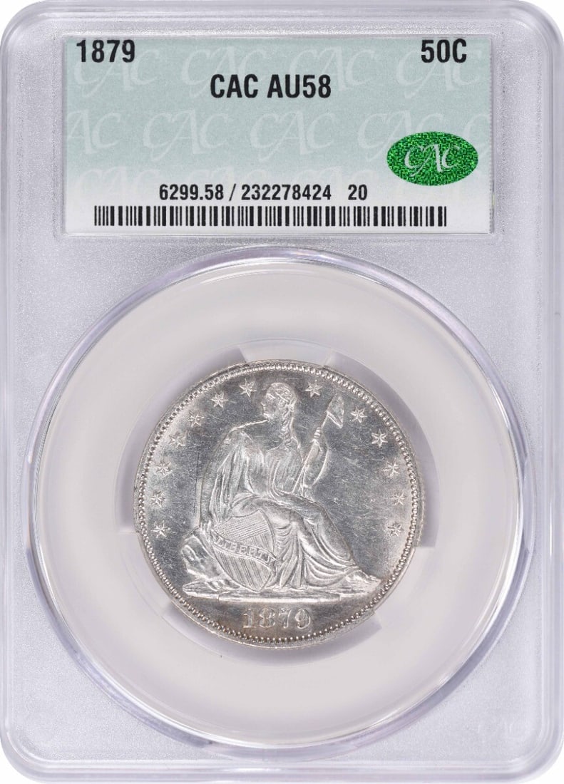 CACG 1879 Liberty Seated Silver Half Dollar AU58 (1 of 3)