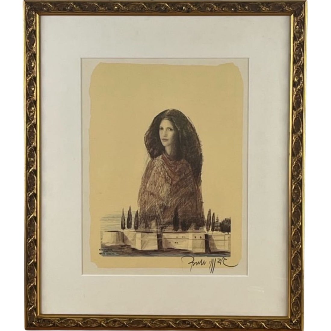 Framed Omer Berber Lady from Dubrovnik 1994 Original Lithograph Signed COA (1 of 9)