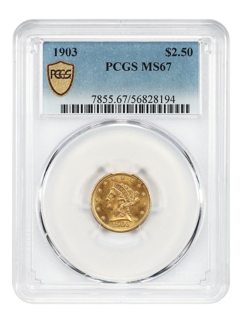 Liberty Head $2.5 - 1903 $2.50 PCGS MS67: Liberty Head $2.5 - 1903 $2.50 PCGS MS67 This listing features Liberty Head $2.5 - 1903 $2.50 PCGS MS67. Item specifics are provided below. Item Specifics: Certification: PCGS Certification Number: