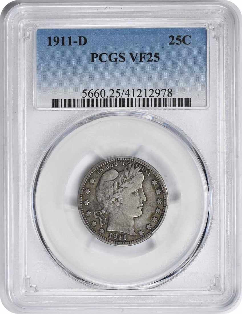 PCGS 1911-D Barber Silver Quarter VF25 (1 of 1)