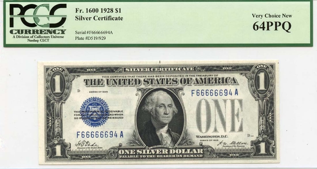 66666694 1928$1 Silver Certificate FR#1600 PCGS CH64 PPQ Serial Num (1 of 1)