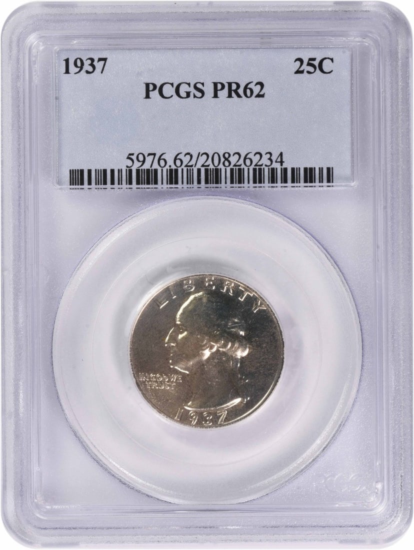 PCGS 1937 Washington Silver Quarter PR62 (1 of 1)