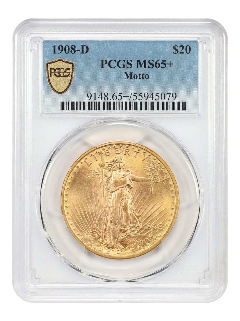 Scarce Date - 1908-D $20 PCGS MS65+ (Motto) - St. Gaudens $20 (1 of 4)