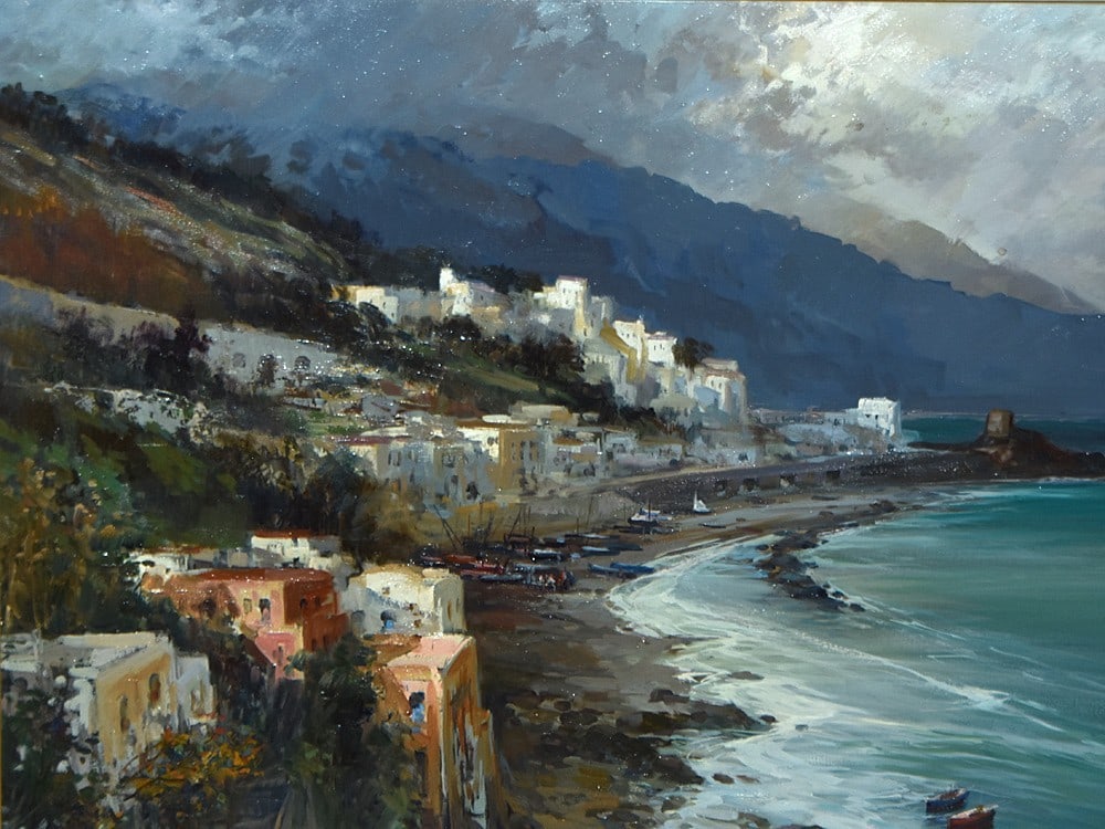 Framed Claudio Simonetti Oil Painting Amalfi Coast Italian Seascape Signed - 2