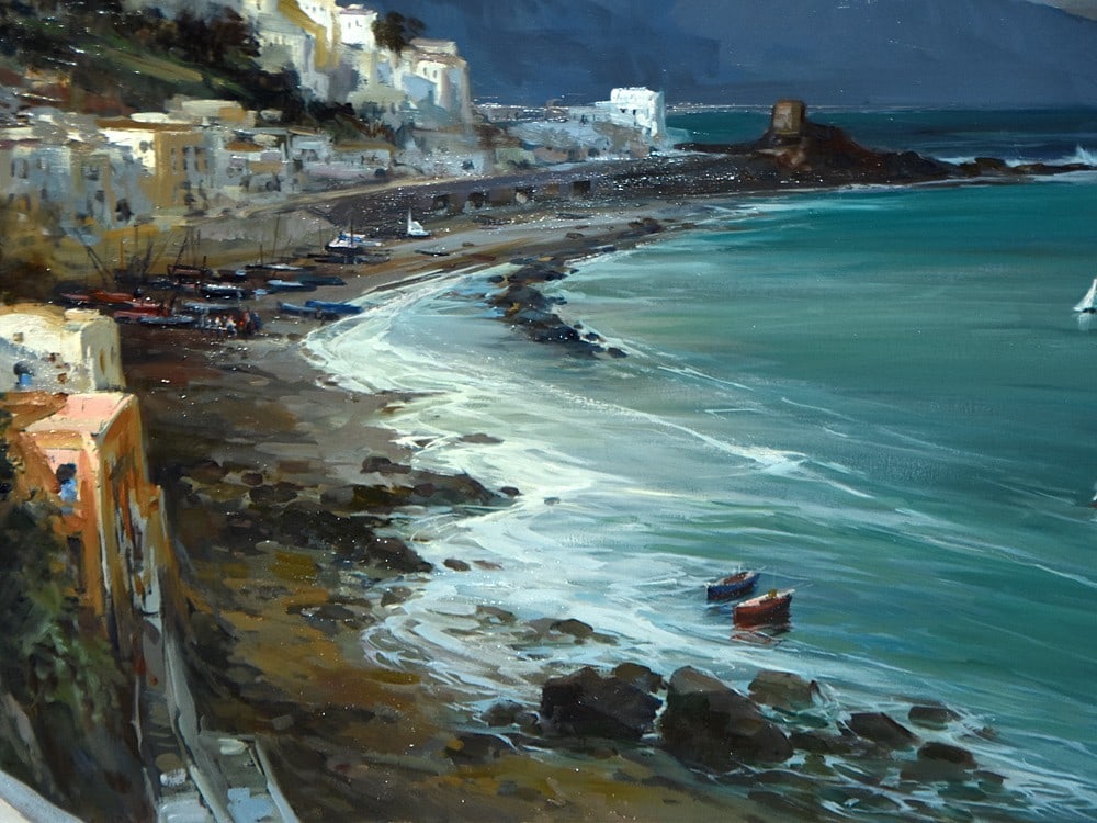 Framed Claudio Simonetti Oil Painting Amalfi Coast Italian Seascape Signed - 4