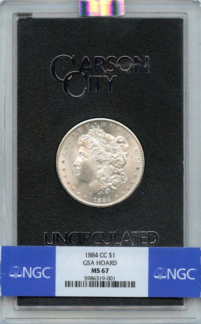 MS67 1884-CC Morgan Dollar GSA HOARD S$1 NGC: MS67 1884-CC Morgan Dollar GSA HOARD S$1 NGC This listing features MS67 1884-CC Morgan Dollar GSA HOARD S$1 NGC. Item specifics are provided below. Item Specifics: Certification: NGC Certification