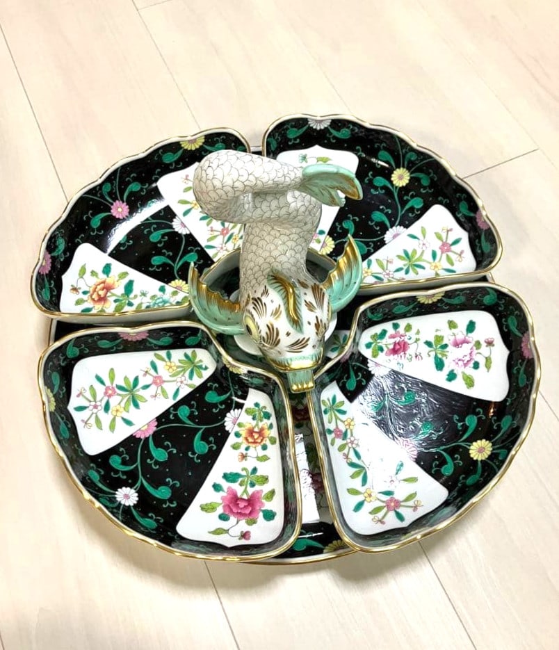 Rare Herend Sian Black Hors doeuvre Set with Fish Figurine Limited Japan (1 of 16)