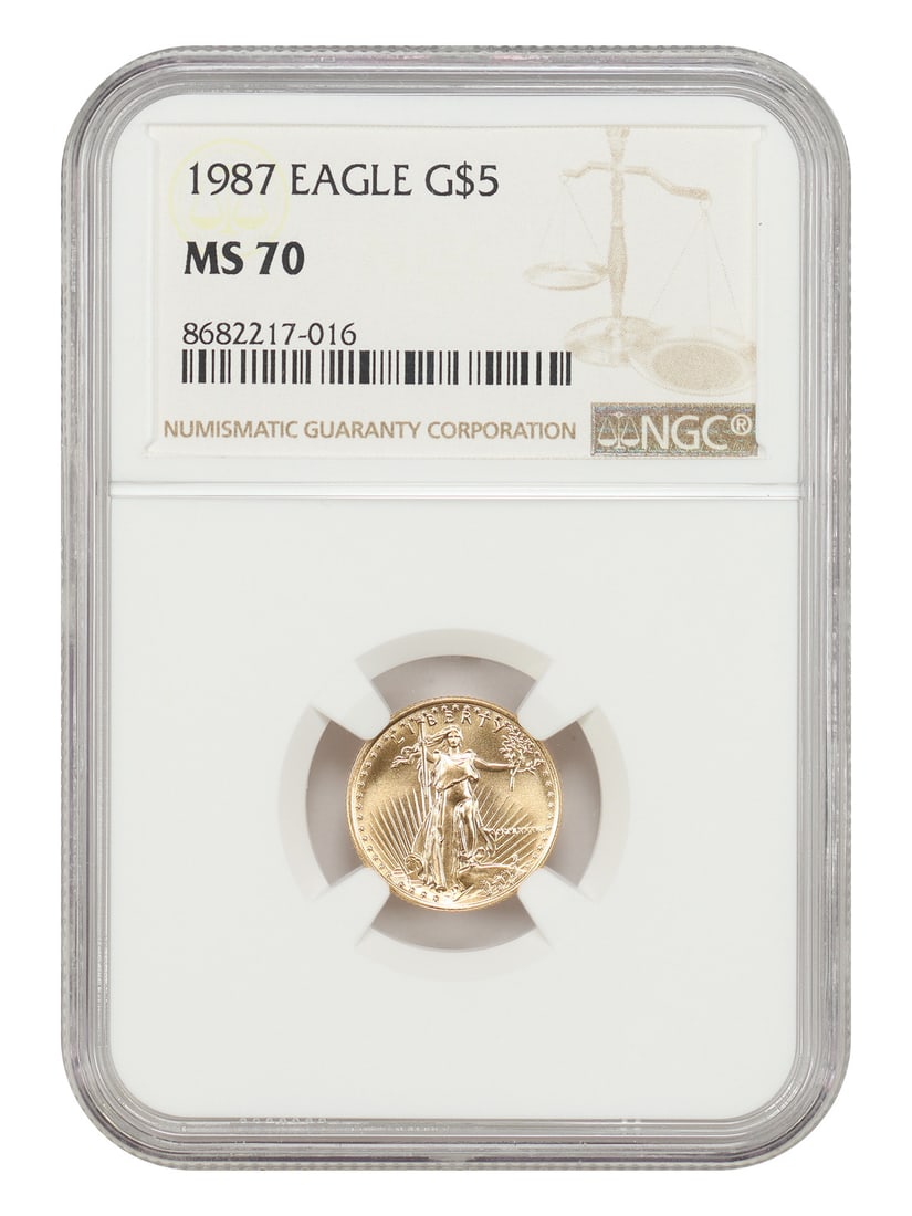 $5 Gold Eagles - 1987 $5 Gold Eagle NGC MS70: $5 Gold Eagles - 1987 $5 Gold Eagle NGC MS70 This listing features $5 Gold Eagles - 1987 $5 Gold Eagle NGC MS70. Item specifics are provided below. Item Specifics: Certification: NGC Certification
