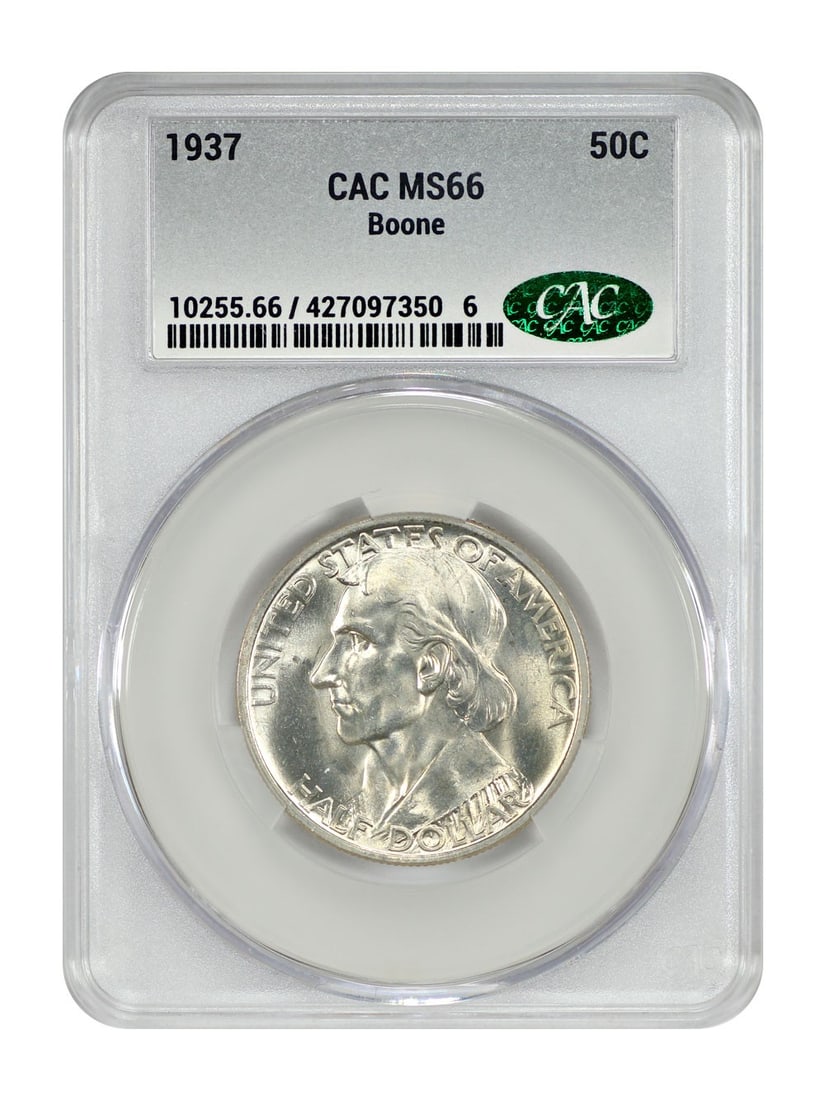 Low Mintage Issue - 1937 50C Boone CACG MS66 - Classic Silver Commemorative: Low Mintage Issue - 1937 50C Boone CACG MS66 - Classic Silver Commemorative This listing features Low Mintage Issue - 1937 50C Boone CACG MS66 - Classic Silver Commemorative. Item specifics are