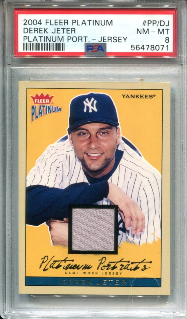Card Derek Jeter 2004 Fleer Platinum Portraits #PP/ DJ PSA 8: Card Derek Jeter 2004 Fleer Platinum Portraits #PP/ DJ PSA 8 This listing features Card Derek Jeter 2004 Fleer Platinum Portraits #PP/ DJ PSA 8. Item specifics are provided below. Item Specifics: