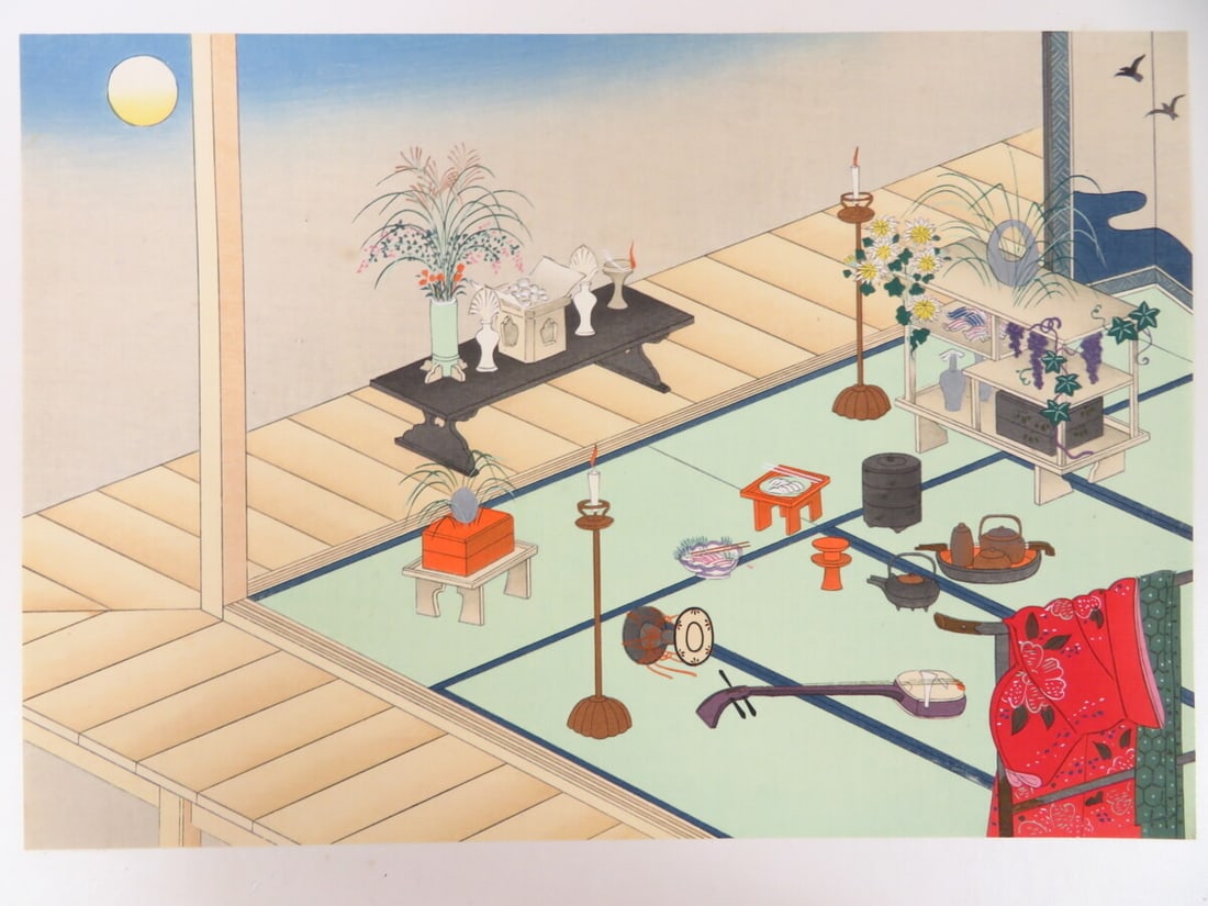 Book Antique Japanese Illustrations of Room Decorations Woodblock 15 Prints Art - 7