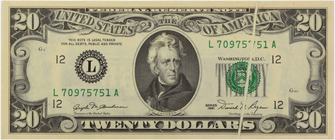 Uncertified 1981 $20 Federal Reserve Bank Note FR2073L Gutter Fold Choice UNC (1 of 2)