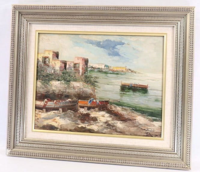 Sea Alberto Corsini Napoli Harbor View Signed Original Oil Painting Italian (1 of 10)