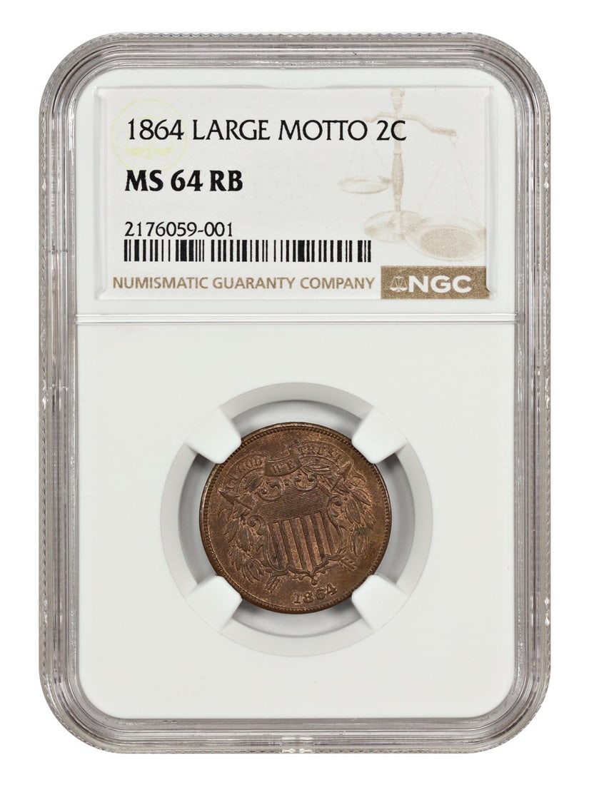 First Year of Issue - 1864 2C NGC MS64RB (Large Motto) - Two Cent (1 of 4)