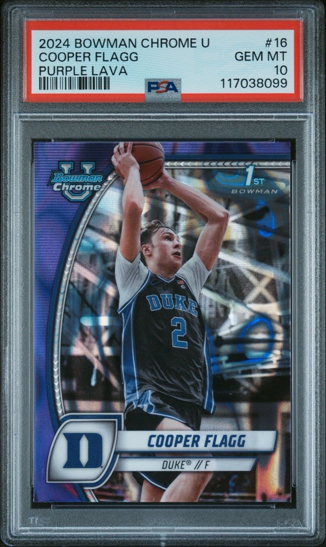10 2024 BOWMAN CHROME U COOPER FLAGG #16 PURPLE LAVA PSA (1 of 3)