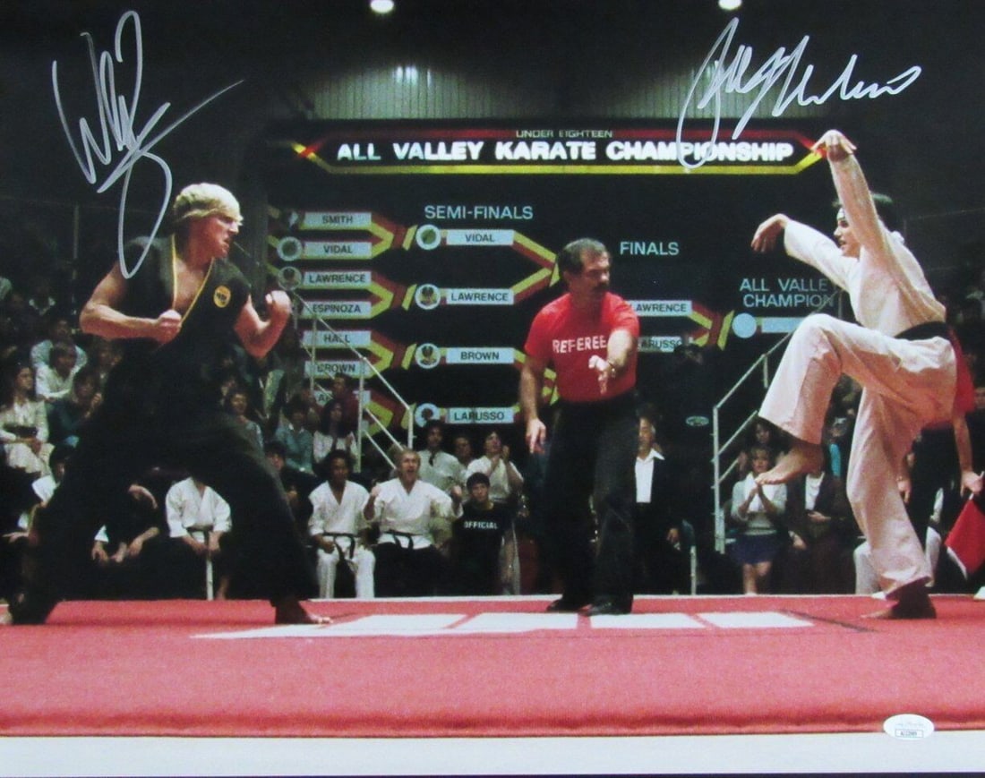 159981 Ralph Macchio William Zabka KARATE KID Cobra Kai Signed 16x20 Photo JSA (1 of 4)