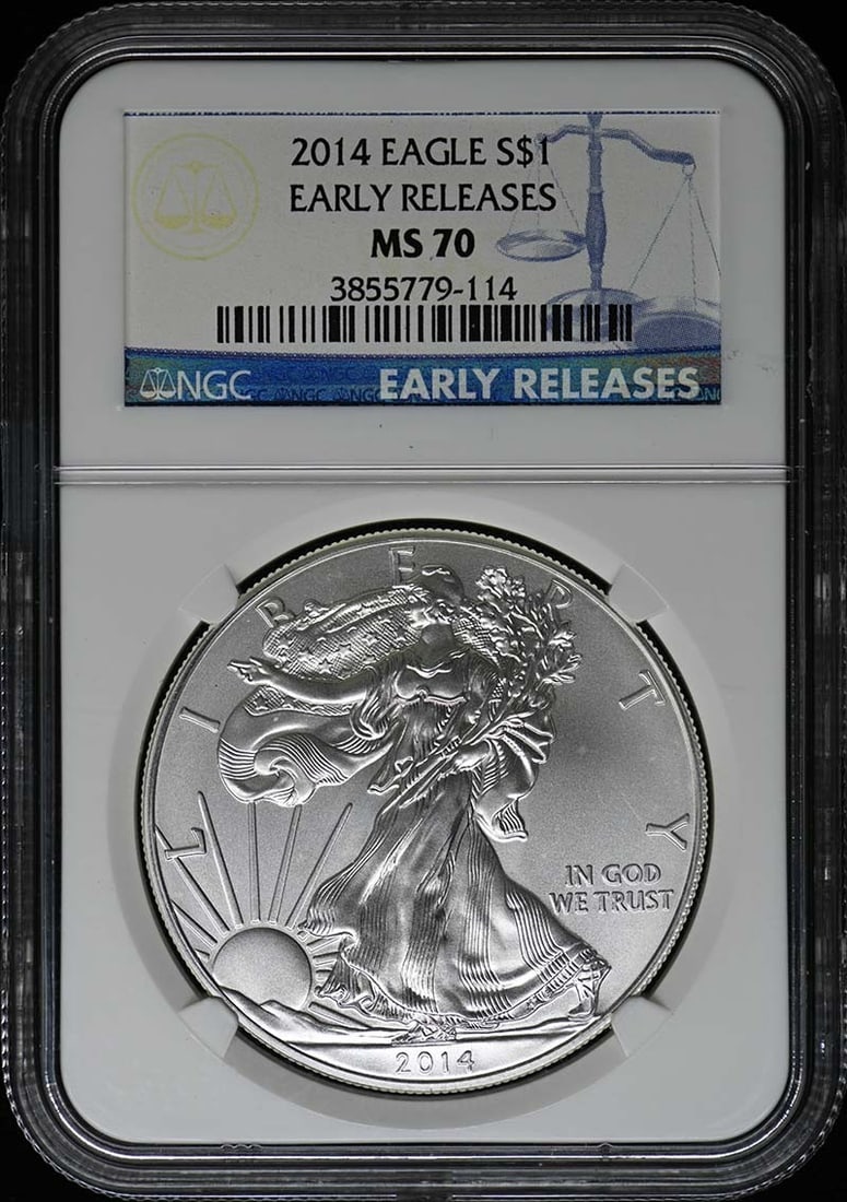 MS70 2014 EAGLE EARLY RELEASES S$1 NGC: MS70 2014 EAGLE EARLY RELEASES S$1 NGC This listing features MS70 2014 EAGLE EARLY RELEASES S$1 NGC. Item specifics are provided below. Item Specifics: Brand/Mint: Philadelphia Certification: NGC Grad