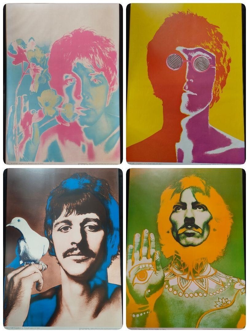 4Set The Beatles 1968 Richard Avedon Psychedelic Posters (1 of 5)