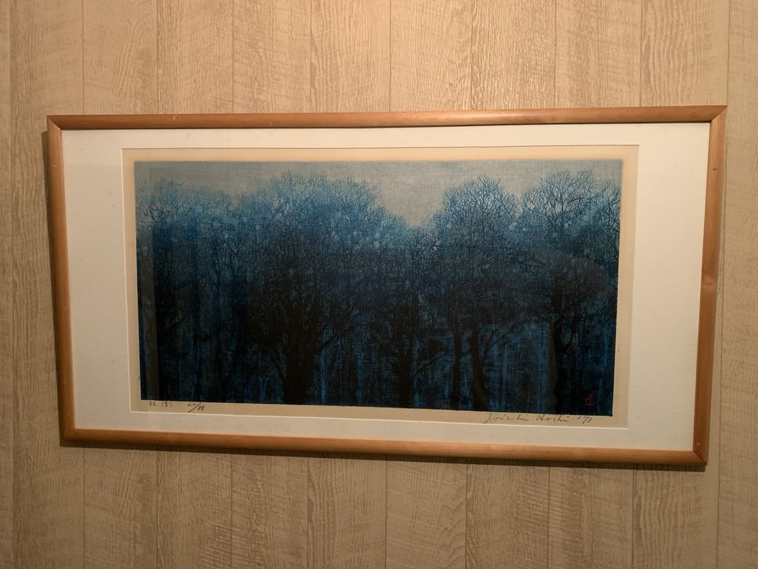 88 JOICHI HOSHI "Forest (Blue)" 1973 Woodblock Print Signed Framed Limited 20/ (1 of 8)