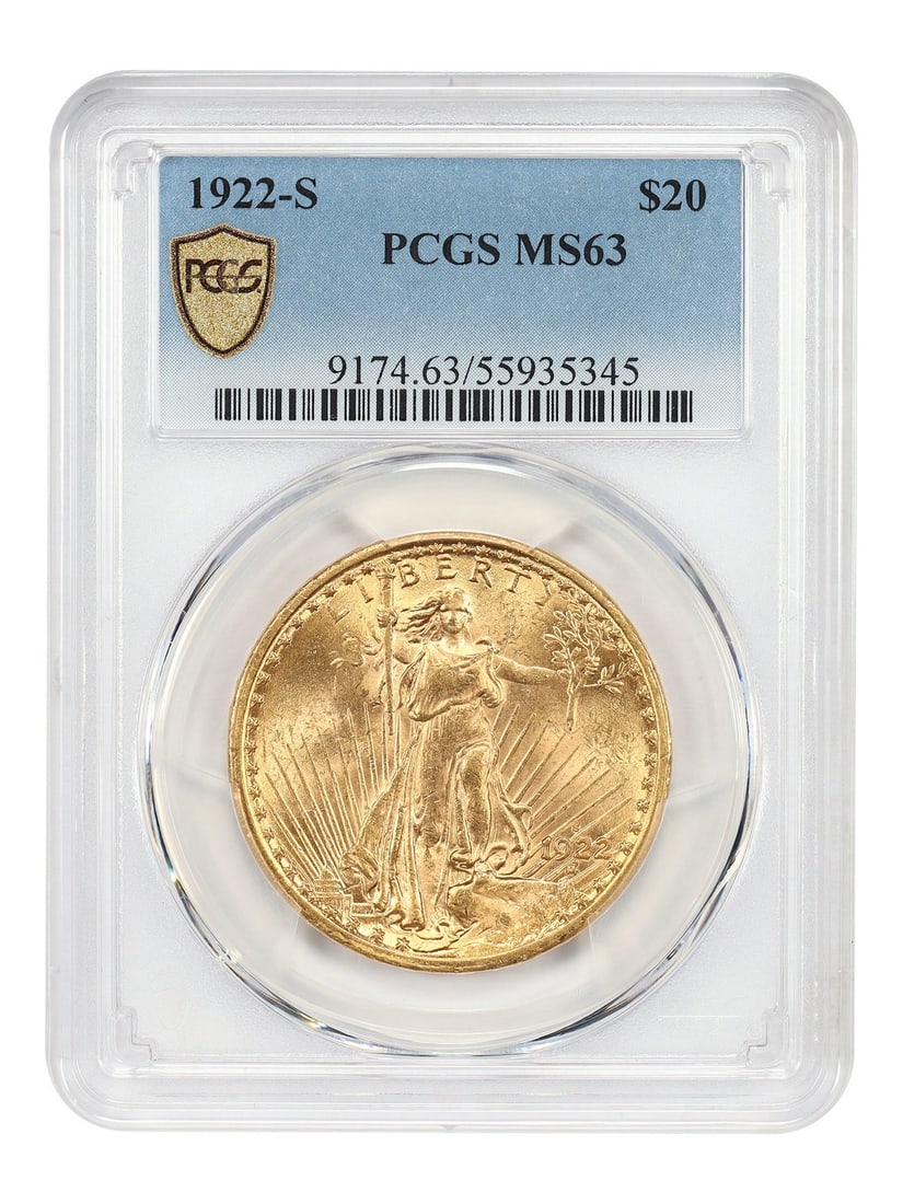 Scarce Date - 1922-S $20 PCGS MS63 - St. Gaudens $20 (1 of 4)