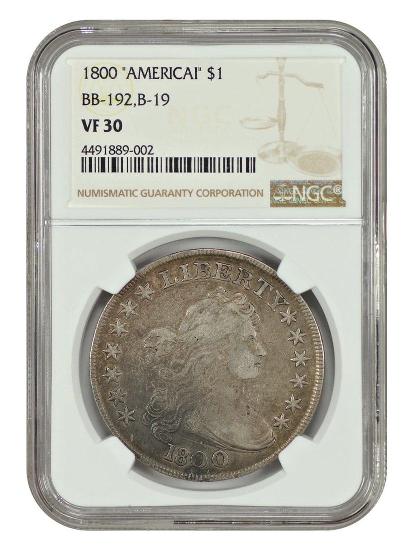 Draped Bust Dollar - 1800 $1 NGC VF30 (AMERICAI, B-19, BB-192) (1 of 4)