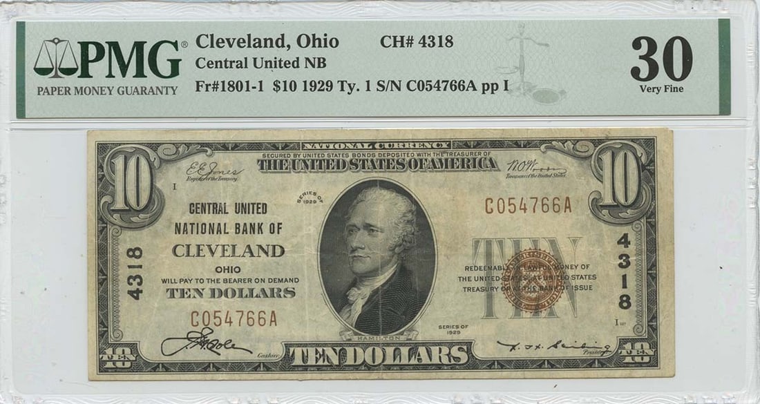 VF30 1929 Ty. 1 $10 Central United NB Cleveland OH CH#4318 PMG: VF30 1929 Ty. 1 $10 Central United NB Cleveland OH CH#4318 PMG This listing features VF30 1929 Ty. 1 $10 Central United NB Cleveland OH CH#4318 PMG. Item specifics are provided below. Item Specifics: