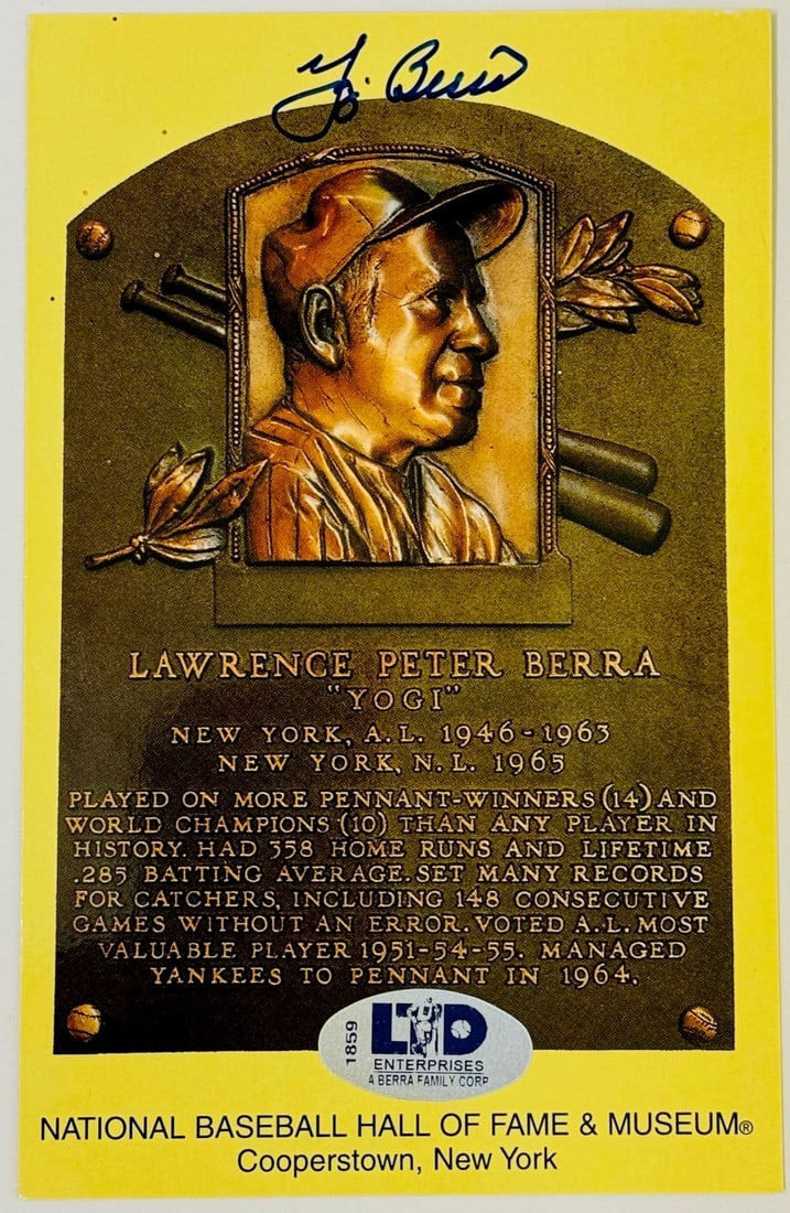 (LTD) Yogi Berra Autographed Hall of Fame Plaque (1 of 2)