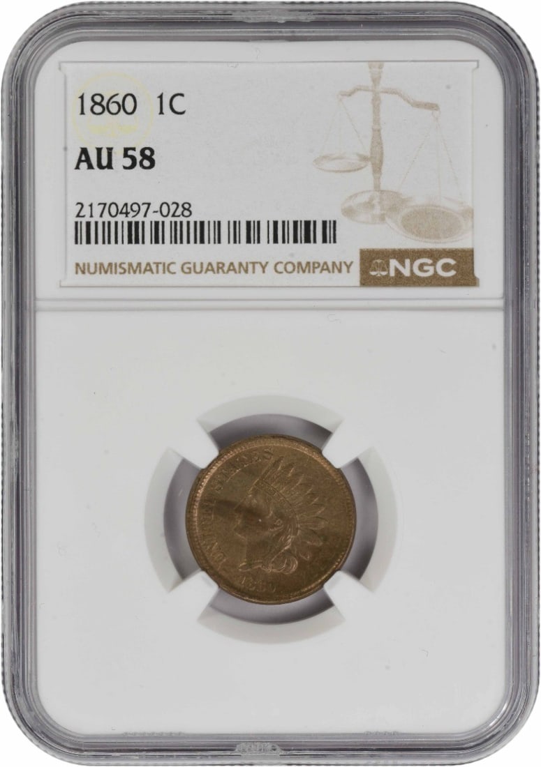 NGC 1860 Indian Cent AU58: NGC 1860 Indian Cent AU58 This listing features NGC 1860 Indian Cent AU58. Item specifics are provided below. Item Specifics: Country Of Origin: United States Certification: NGC