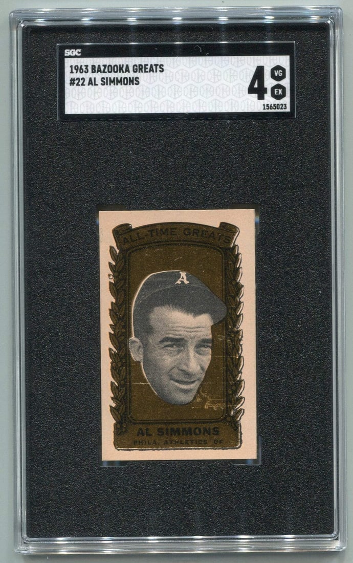 4 Al Simmons 1963 Bazooka Greats Card #22 SGC Graded: 4 Al Simmons 1963 Bazooka Greats Card #22 SGC Graded This listing features 4 Al Simmons 1963 Bazooka Greats Card #22 SGC Graded. Item specifics are provided below. Item Specifics: Al Simmons 1963