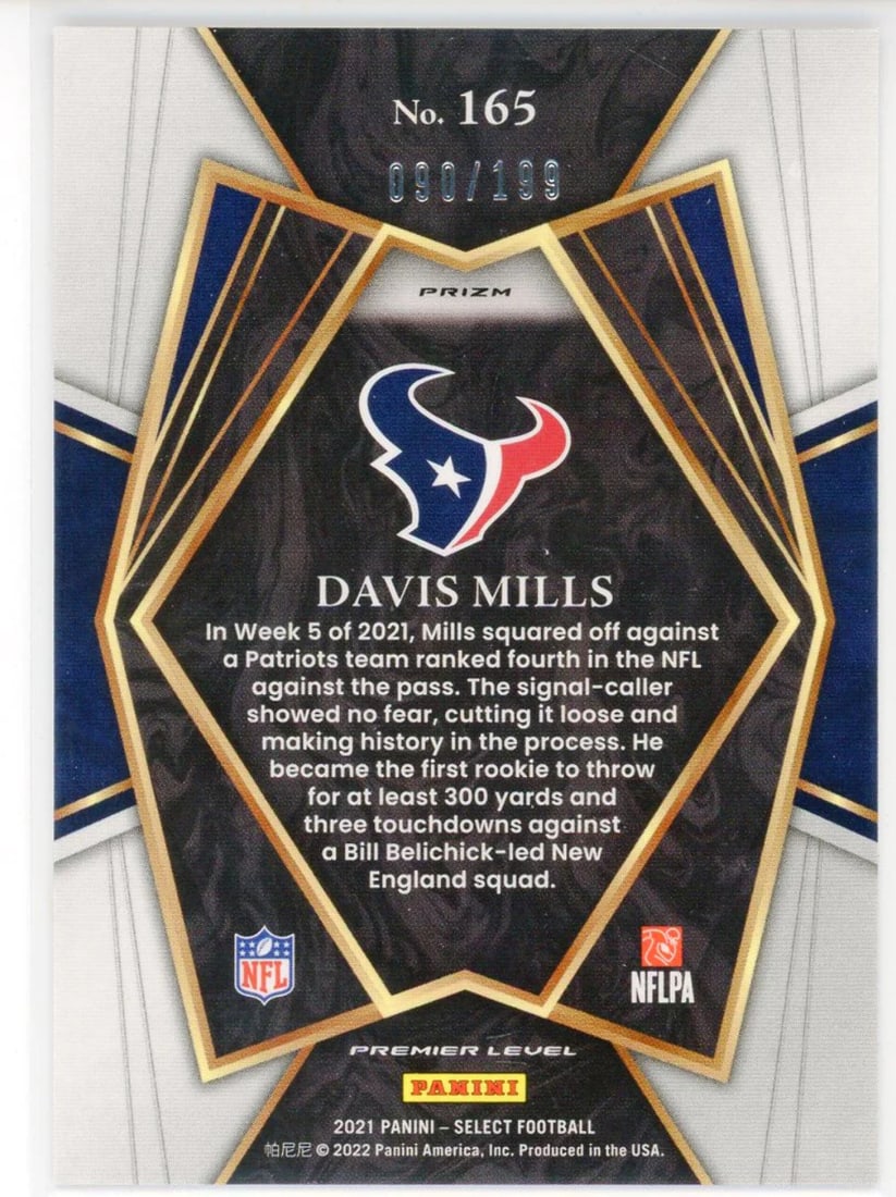 #165 Davis Mills 2021 Panini Select Red/ Blue Prizm Rookie Card - 2